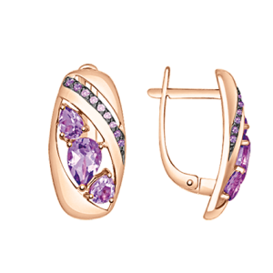 Серьги с аметистами и фианитами