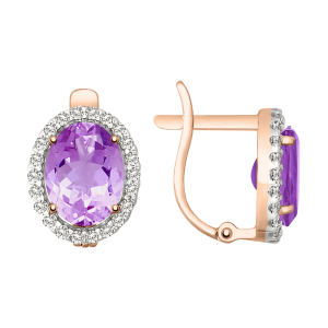 Серьги с аметистами и фианитами