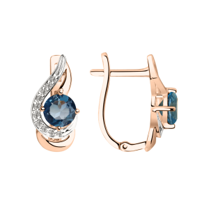 Серьги с топазом London Blue и фианитами