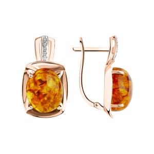 Серьги с янтарём и фианитами