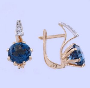 Серьги с фианитом и blue топазом