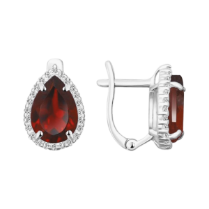Серьги с гранатом и фианитами