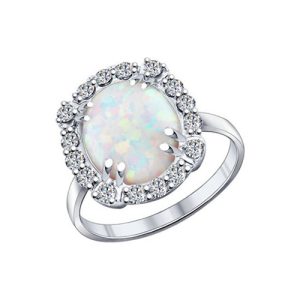 Кольцо с опалом и фианитами