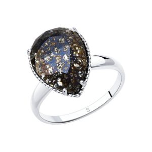 Кольцо с чёрным кристаллом Swarovski