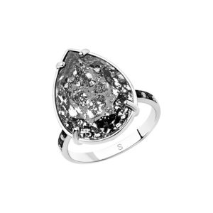 Кольцо с чёрным кристаллом Swarovski и фианитами