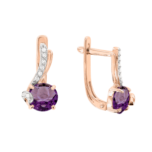Серьги с аметистами и фианитами