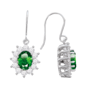 Серьги с фианитом и изумрудом