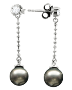 Ohrhänger schwarze Perle und Zirkonia