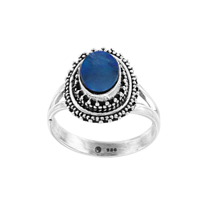 Damenring mit dunkel blau Opal