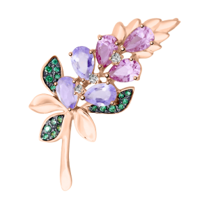 Brosche mit Tansanit, Amethyst und Zirkonia