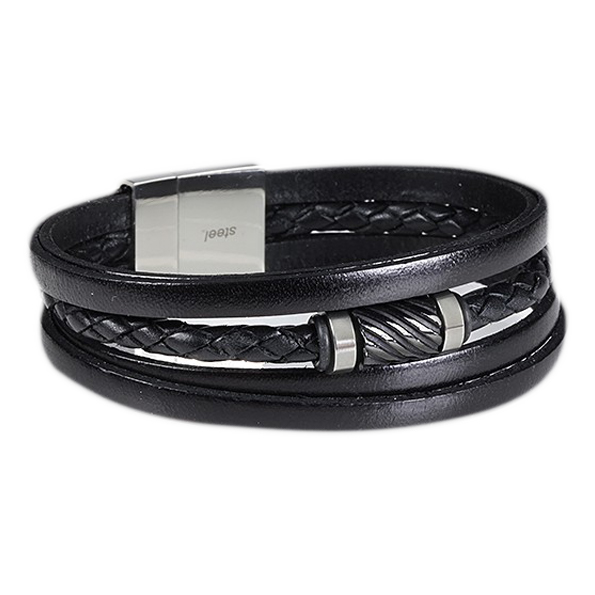 90024033_armband_nappaleder_3-teilig_schwarz_gefl.undglatt_l.ca_.21cm_edelstahlmagnetverschluundzwischen-teil_1 90024033_armband_nappaleder_3-teilig_schwarz_gefl.undglatt_l.ca_.21cm_edelstahlmagnetverschluundzwischen-teil_1