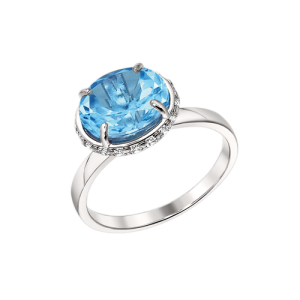 Damenring mit blau Topas und Zirkonia
