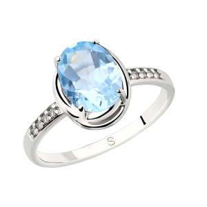 Damenring mit blauem Topas und Zirkonia