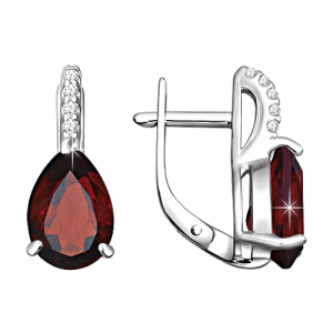 Серьги с гранатом и фианитом