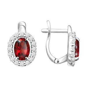 Серьги с гранатом и фианитами