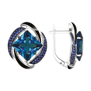 Ohrringe mit schwarzer Emaille, blauen Sitallen und Zirkonia