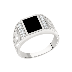 Herrenring mit Zirkonia und Emaille