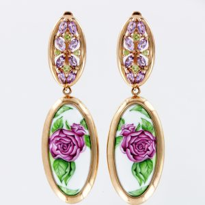 Ohrhänger mit Amethyst, Chrysolith und Emaille