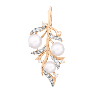 Brosche mit Zirkonia und Perlen